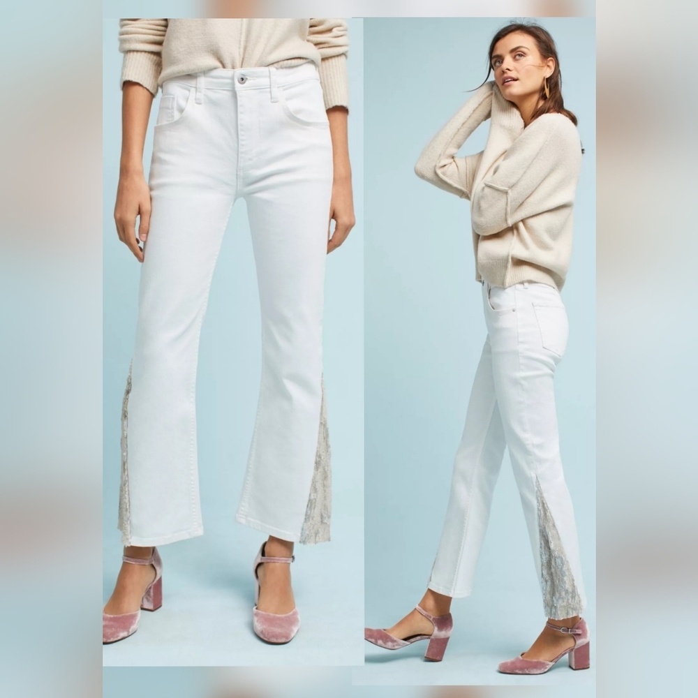 Pilcro and the Letterpress White‎ Embellished Flare Jeans – Size 28